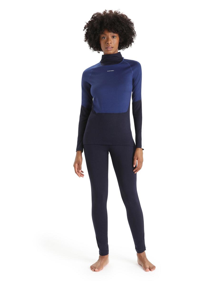 Women's Icebreaker Merino 200 Sonebula Long Sleeve High Neck Thermal Top Base Layers Midnight Navy / Royal Navy | CA 1090KORI